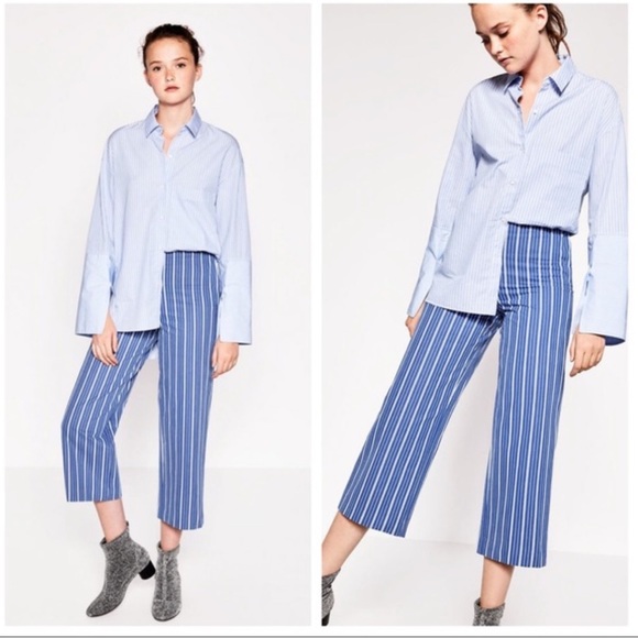 Zara Blue & White Striped Cropped Trousers (never worn) - Picture 3 of 10